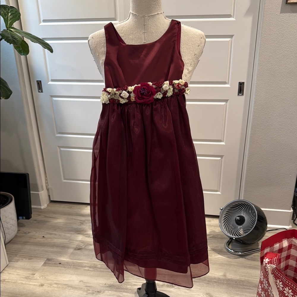 Elegant Burgundy Kids Dress with Floral Accents